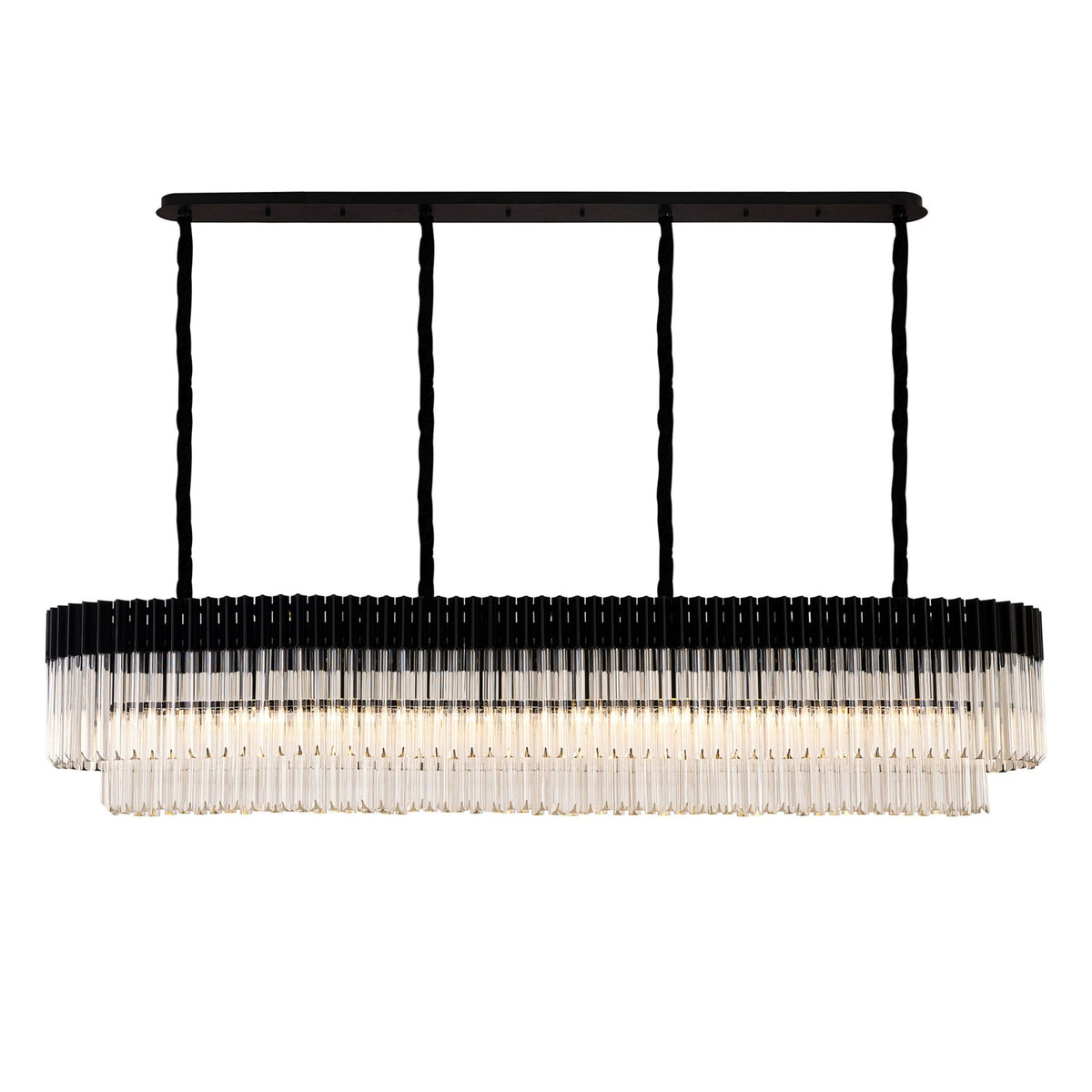 Kentisbeare 2000mm Linear Chandelier in Matt Black & Clear Glass