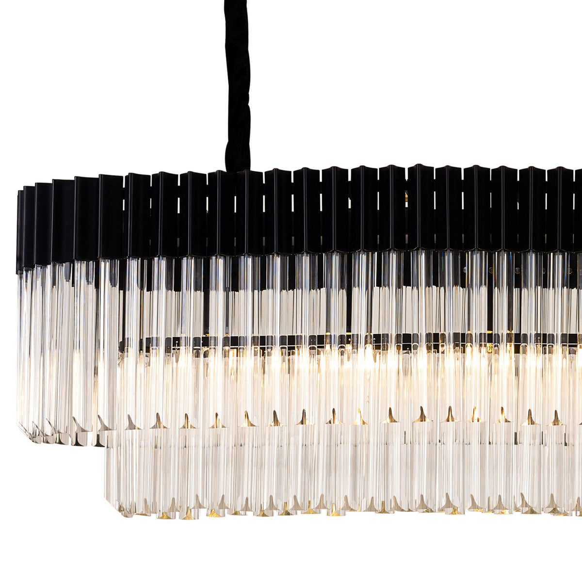 Kentisbeare 2000mm Linear Chandelier in Matt Black & Clear Glass