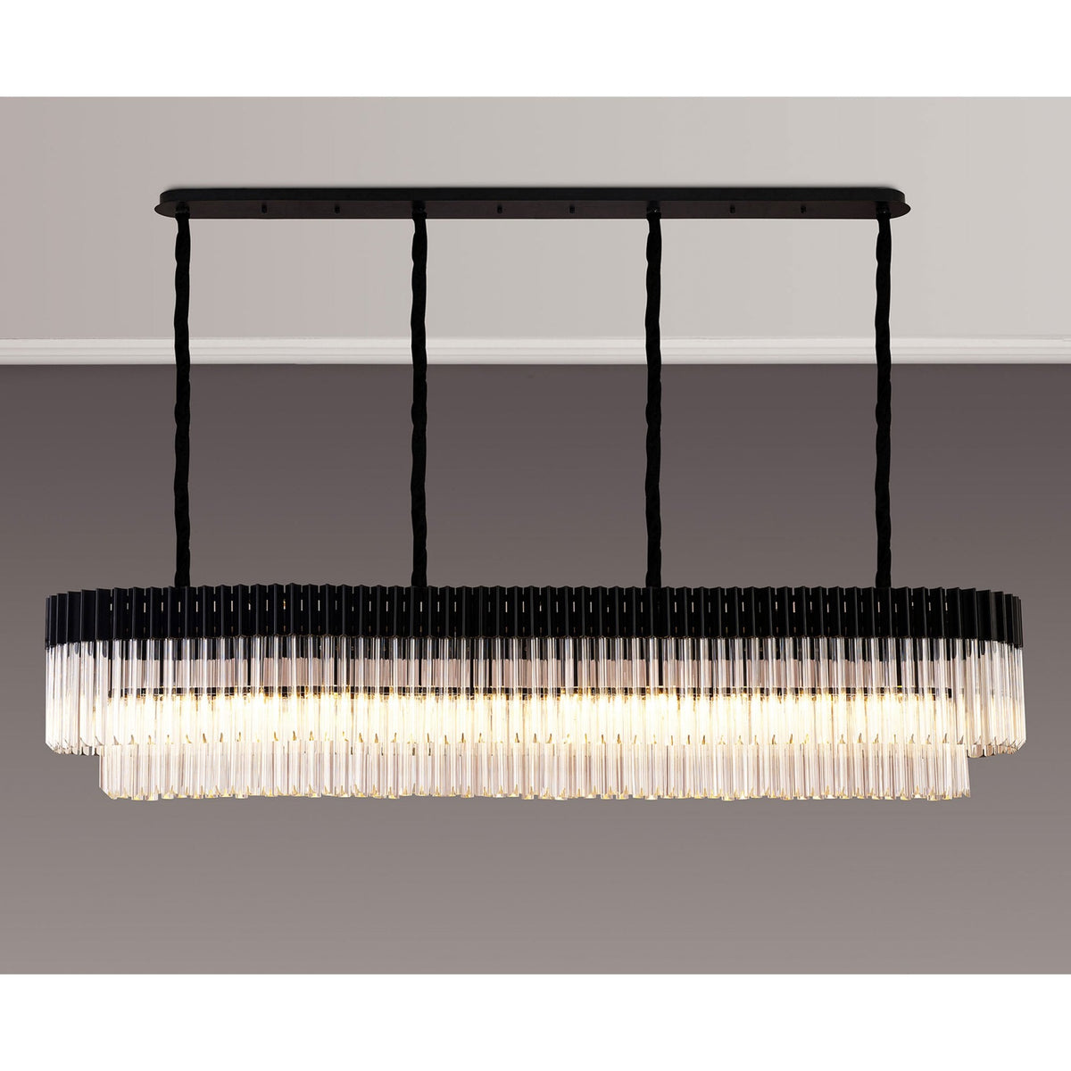 Kentisbeare 2000mm Linear Chandelier in Matt Black & Clear Glass