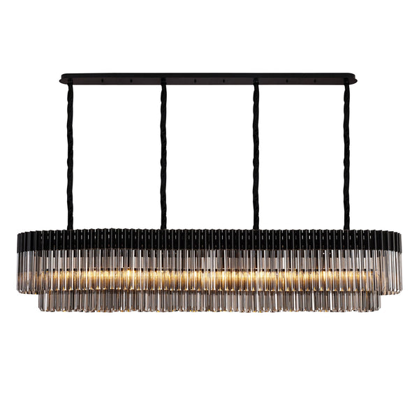 Kentisbeare 2000mm Linear Chandelier in Matt Black & Smoked Glass