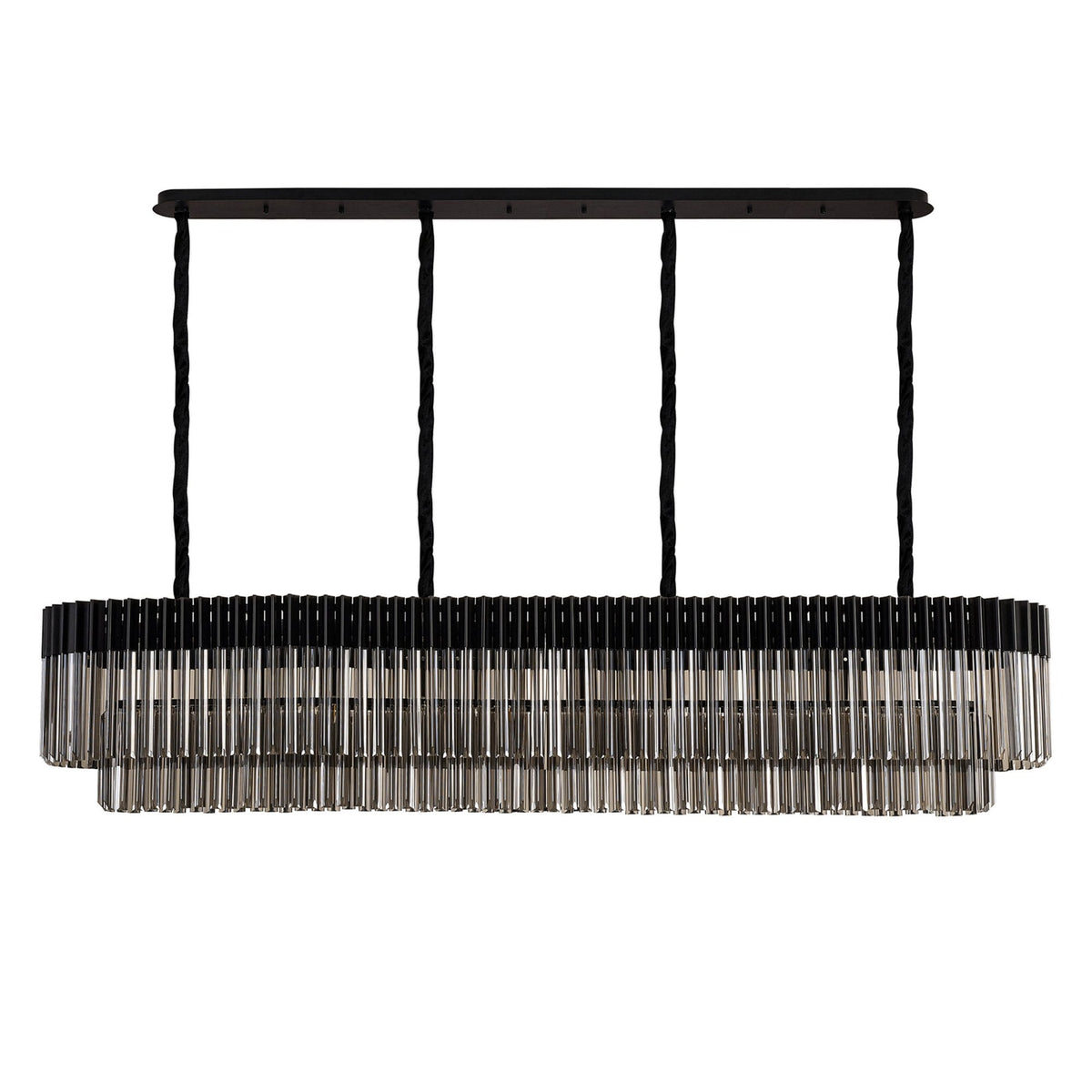 Kentisbeare 2000mm Linear Chandelier in Matt Black & Smoked Glass