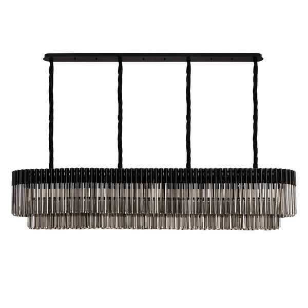 Kentisbeare 2000mm Linear Chandelier in Matt Black & Smoked Glass