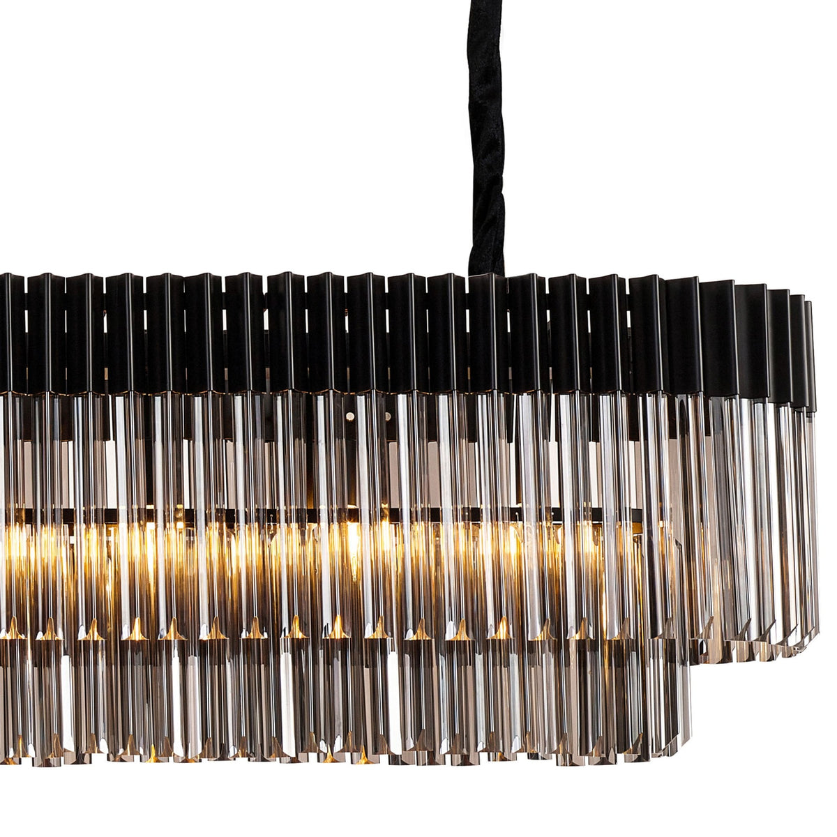 Kentisbeare 2000mm Linear Chandelier in Matt Black & Smoked Glass