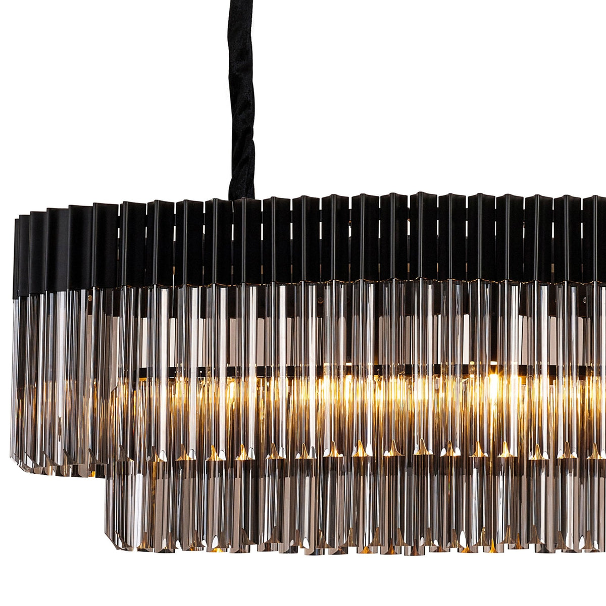Kentisbeare 2000mm Linear Chandelier in Matt Black & Smoked Glass