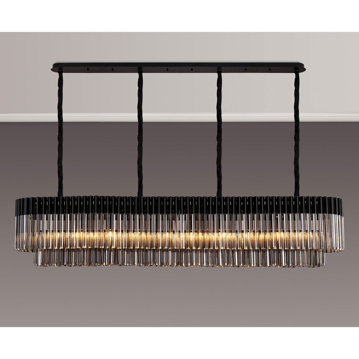 Kentisbeare 2000mm Linear Chandelier in Matt Black & Smoked Glass