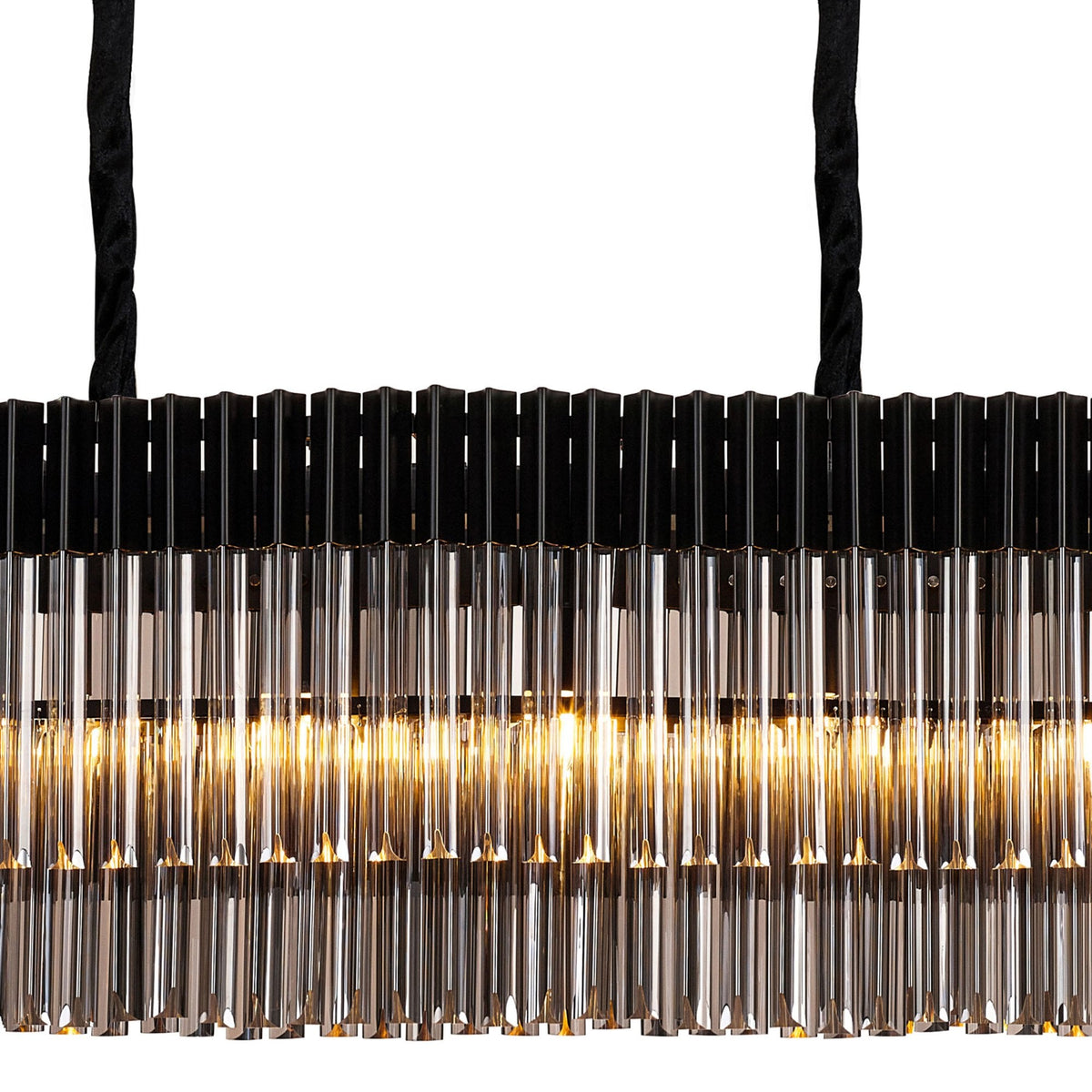 Kentisbeare 2000mm Linear Chandelier in Matt Black & Smoked Glass
