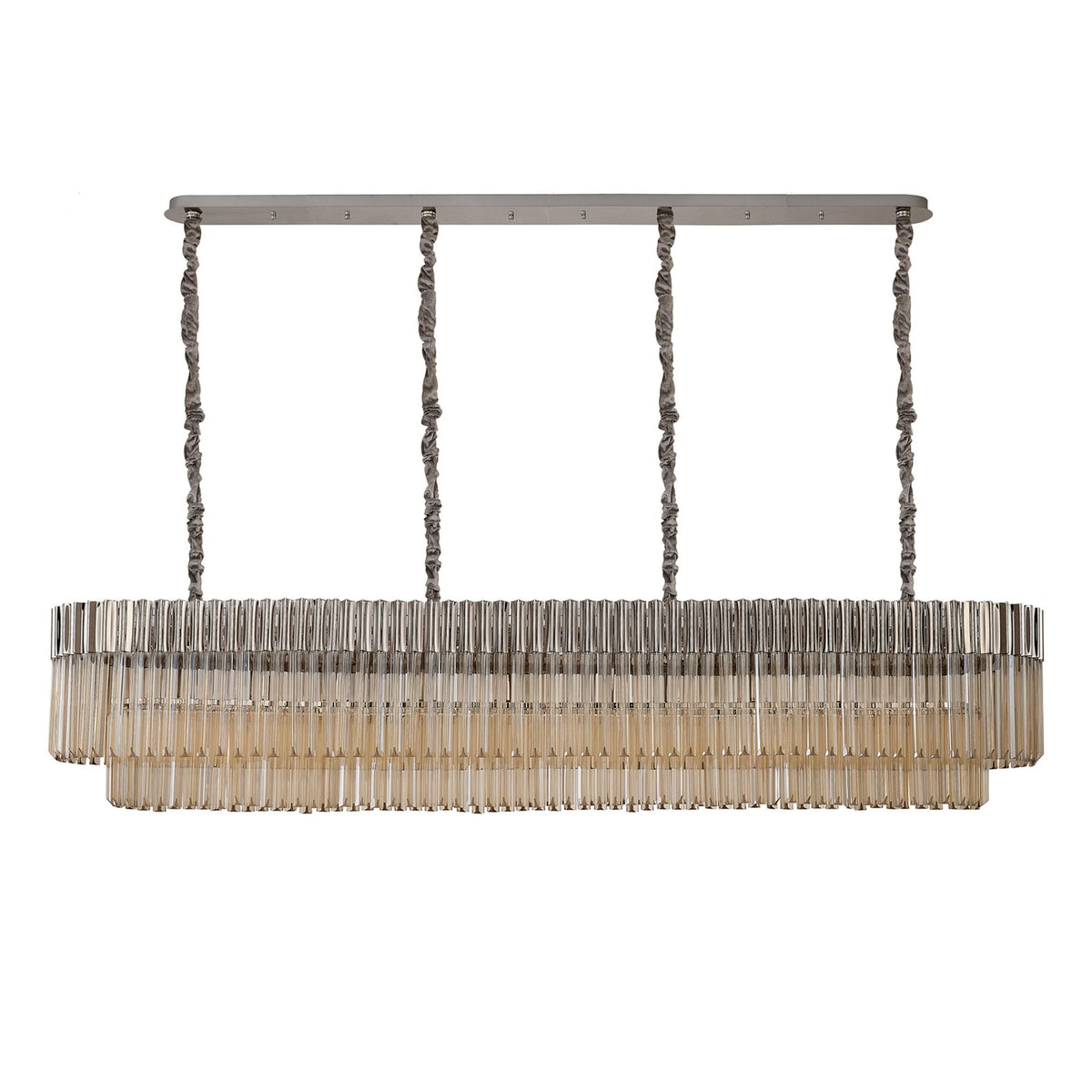 Kentisbeare 2000mm Linear Chandelier in Polished Nickel & Cognac Glass