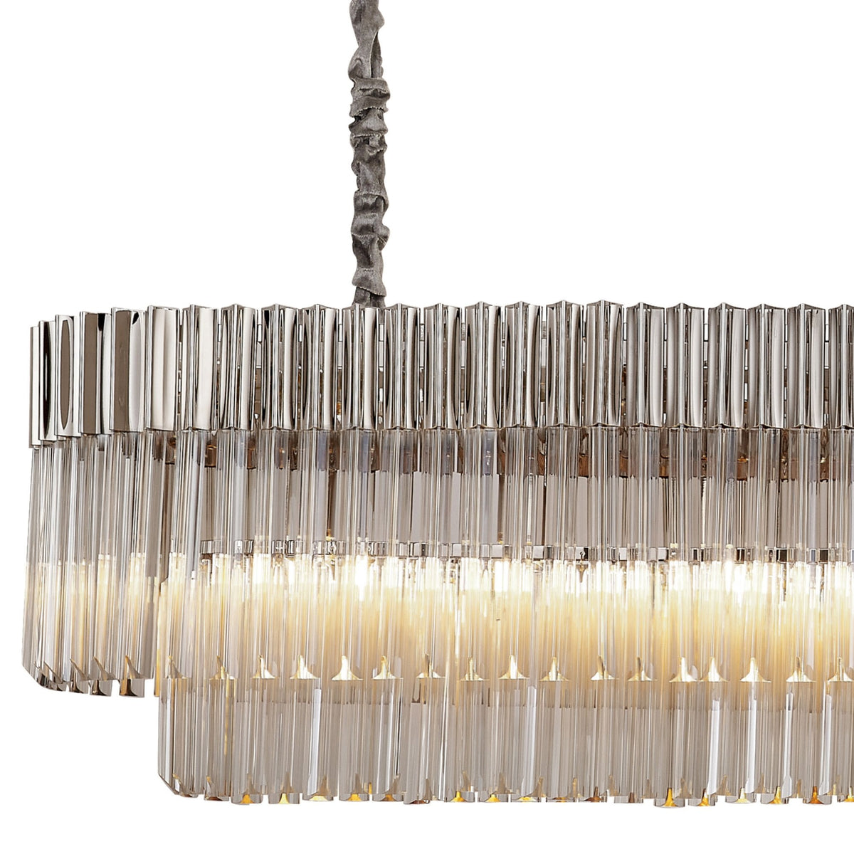 Kentisbeare 2000mm Linear Chandelier in Polished Nickel & Cognac Glass