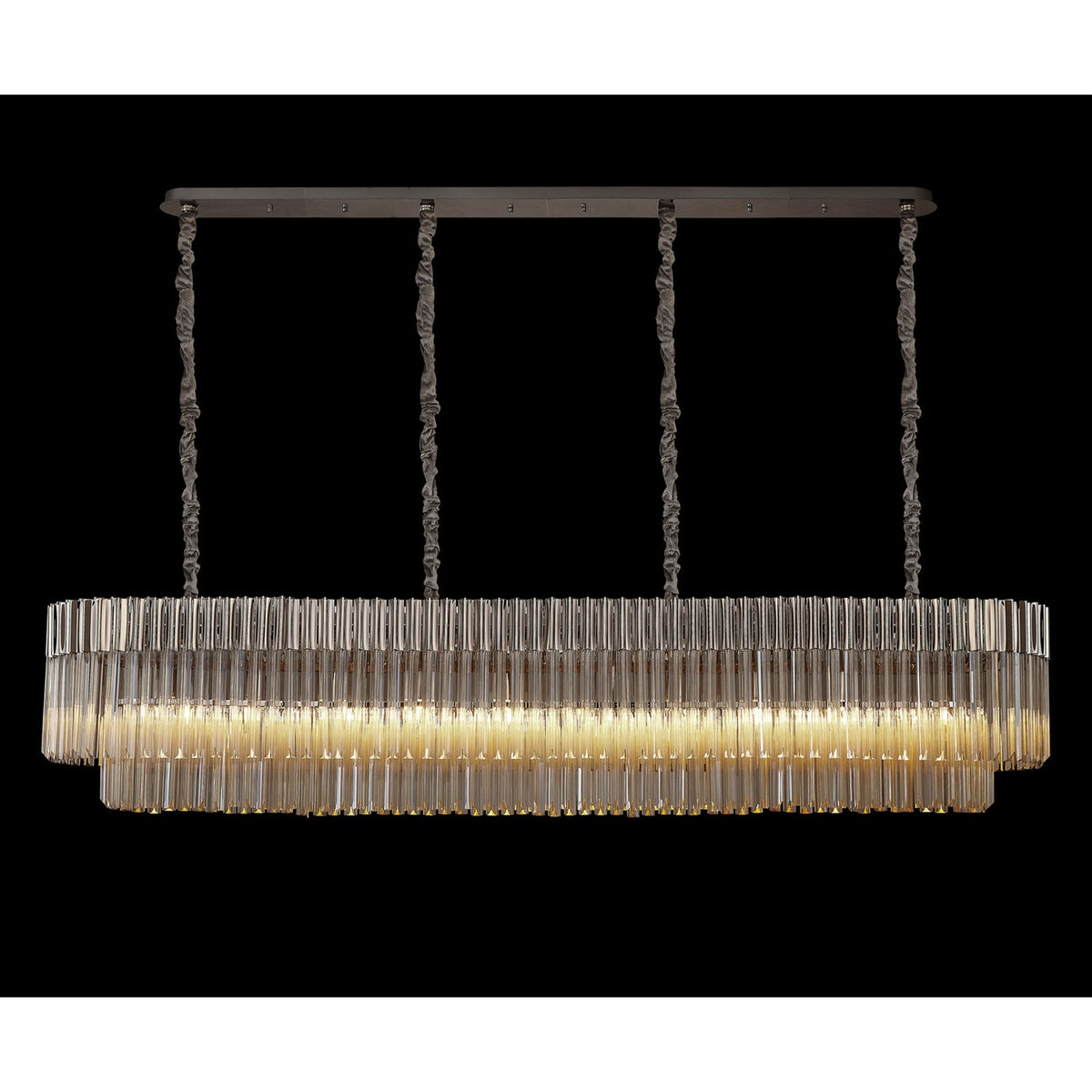 Kentisbeare 2000mm Linear Chandelier in Polished Nickel & Cognac Glass