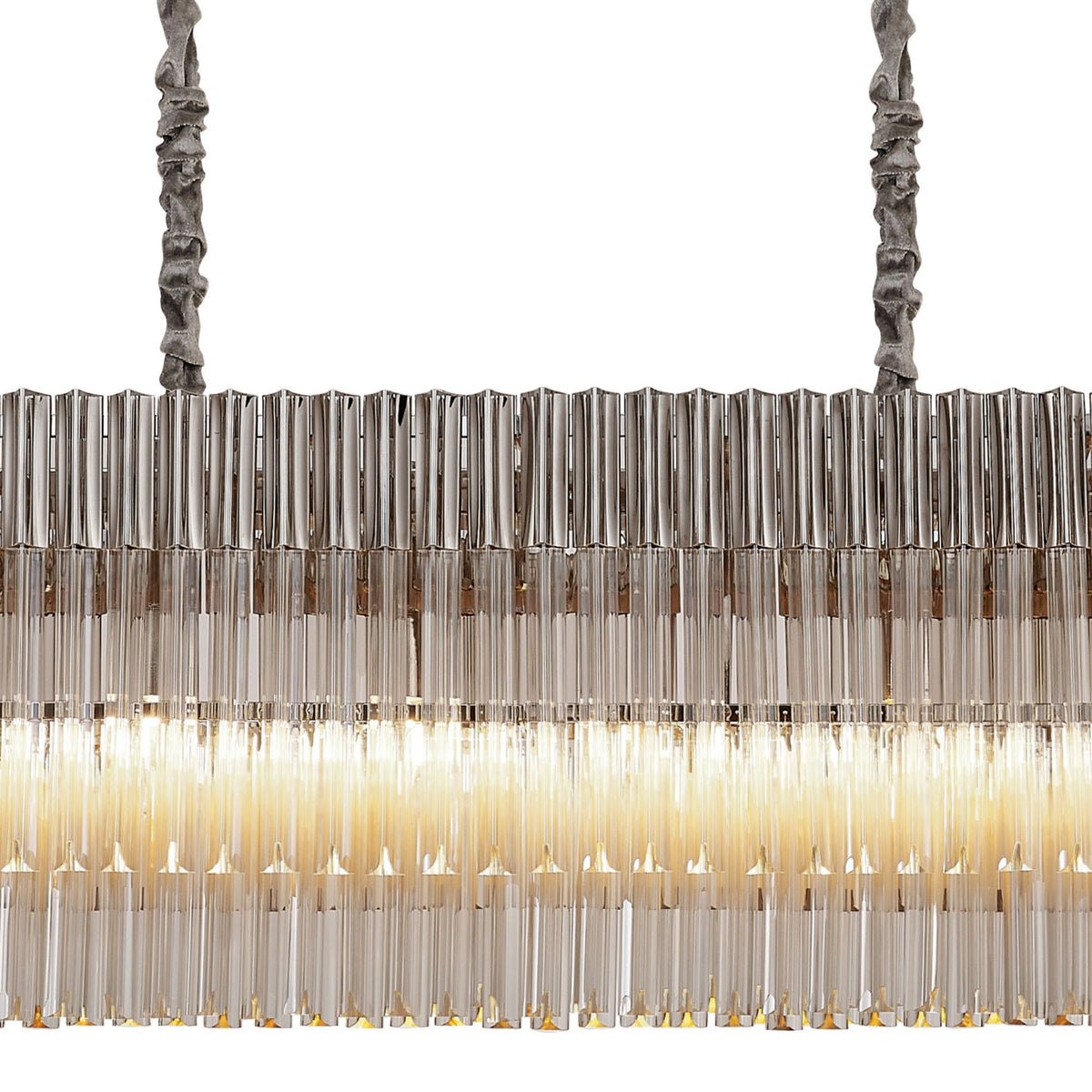 Kentisbeare 2000mm Linear Chandelier in Polished Nickel & Cognac Glass