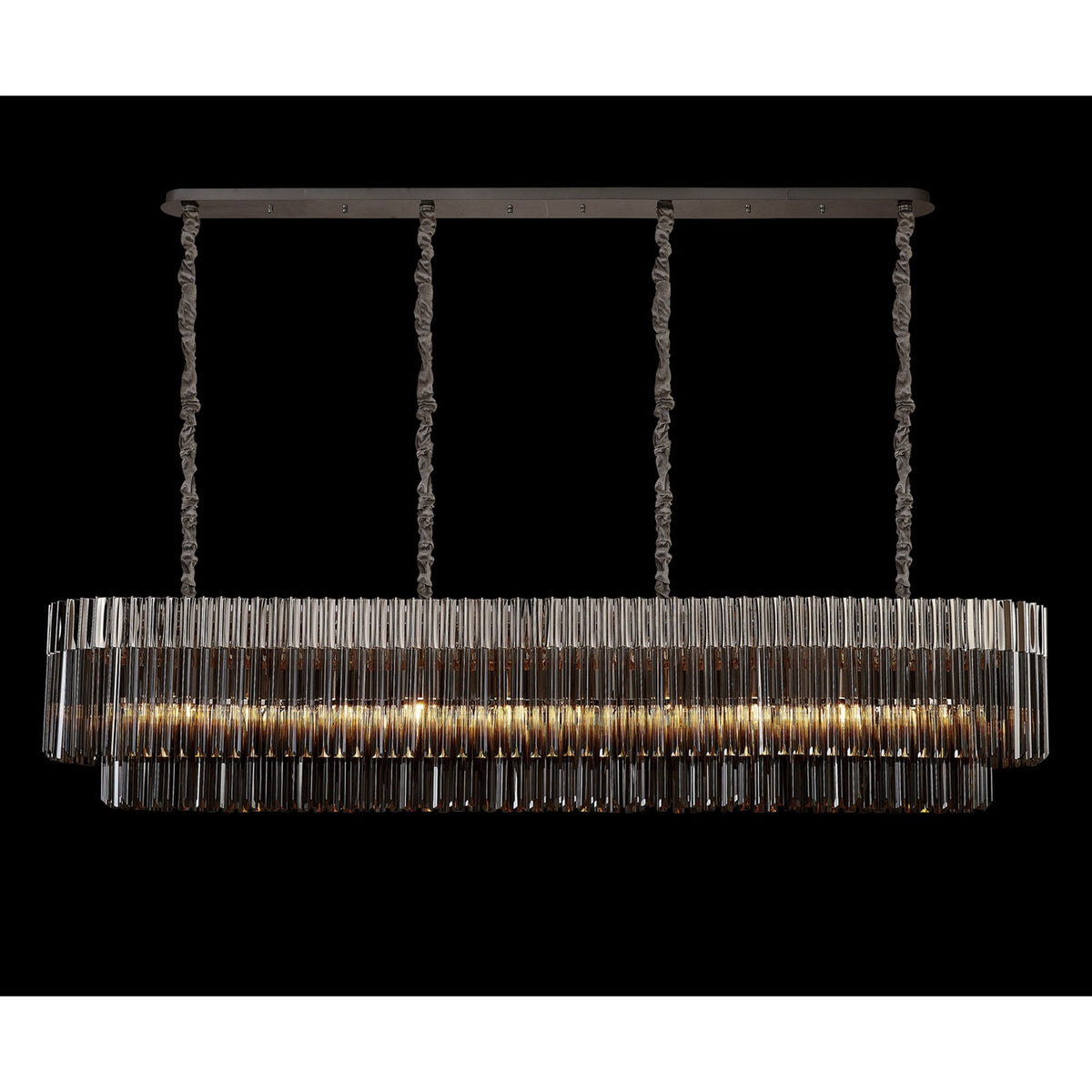 Kentisbeare 2000mm Linear Chandelier in Polished Nickel & Smoked Glass