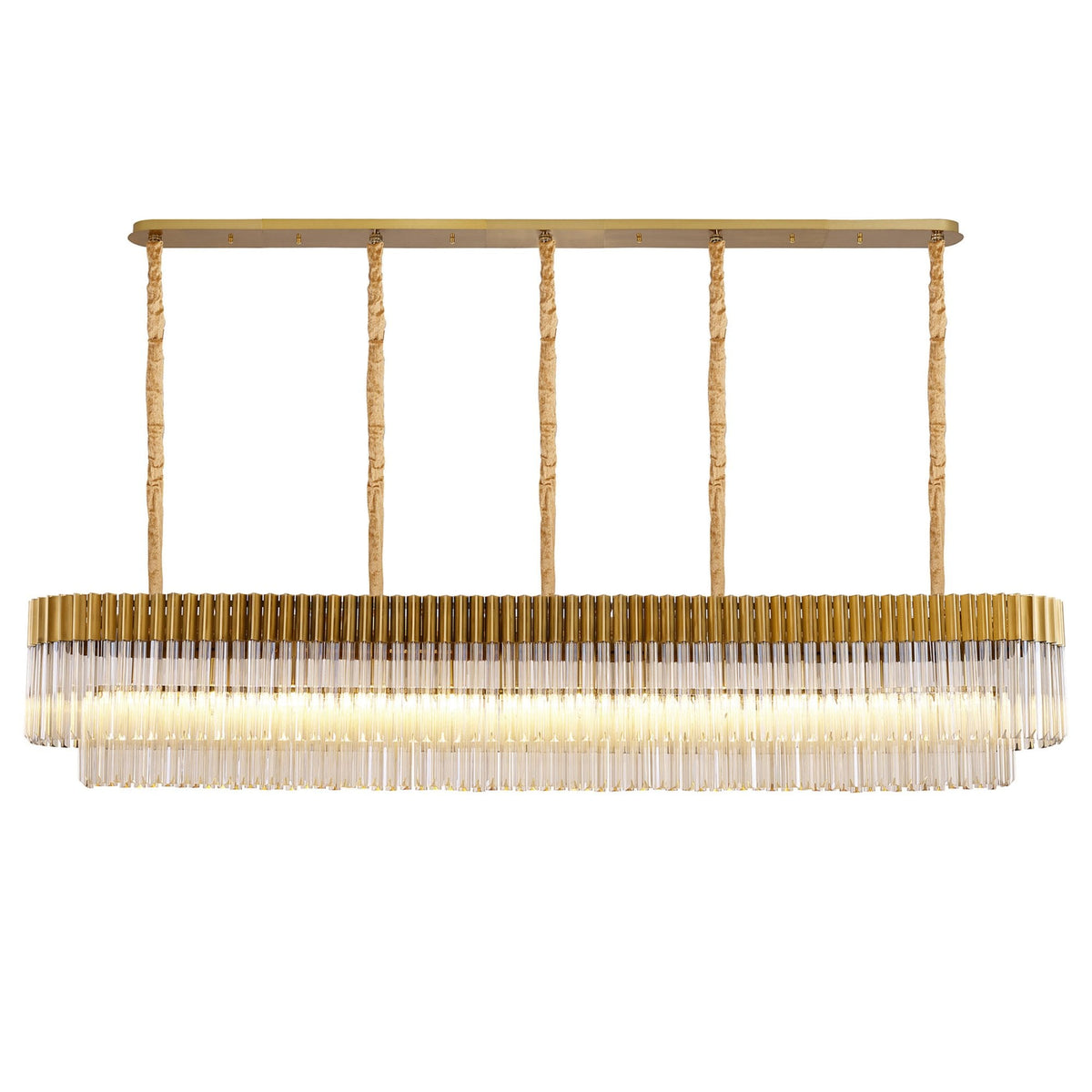 Kentisbeare 2250mm Linear Chandelier in Brass & Cognac Glass