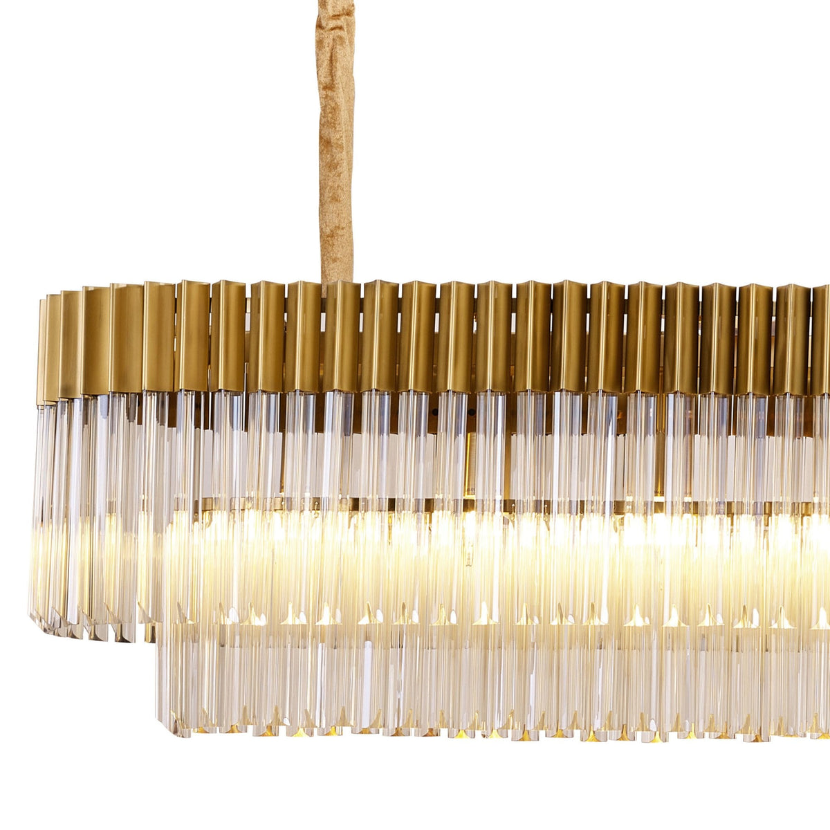 Kentisbeare 2250mm Linear Chandelier in Brass & Cognac Glass