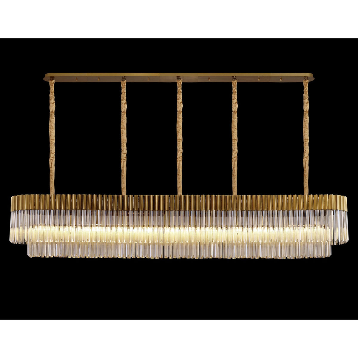 Kentisbeare 2250mm Linear Chandelier in Brass & Cognac Glass