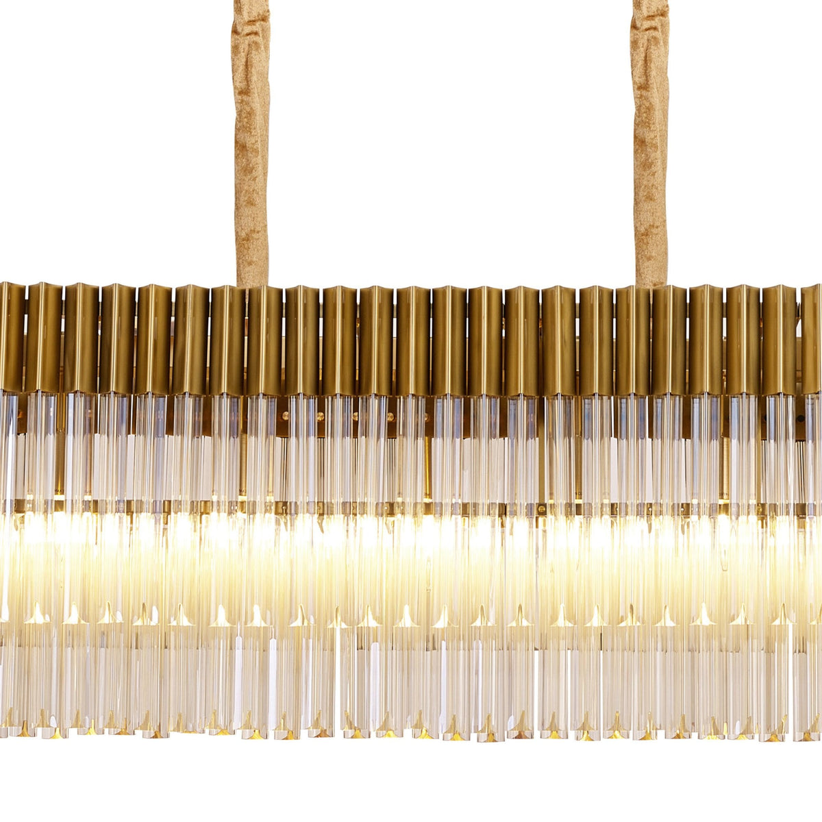 Kentisbeare 2250mm Linear Chandelier in Brass & Cognac Glass