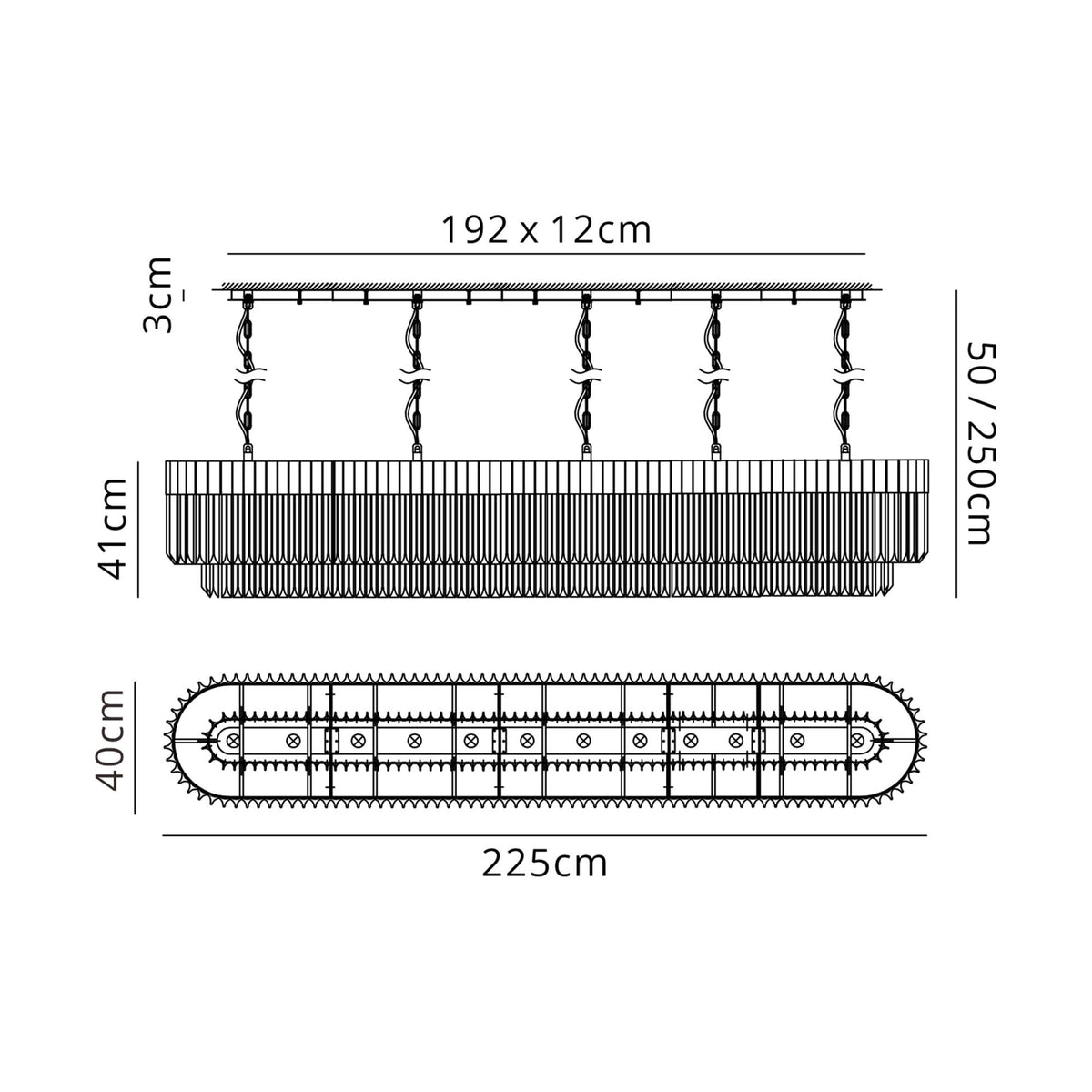 Kentisbeare 2250mm Linear Chandelier in Matt Black & Cognac Glass