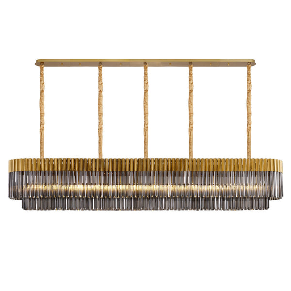 Kentisbeare 2250mm Linear Chandelier in Brass & Smoked Glass