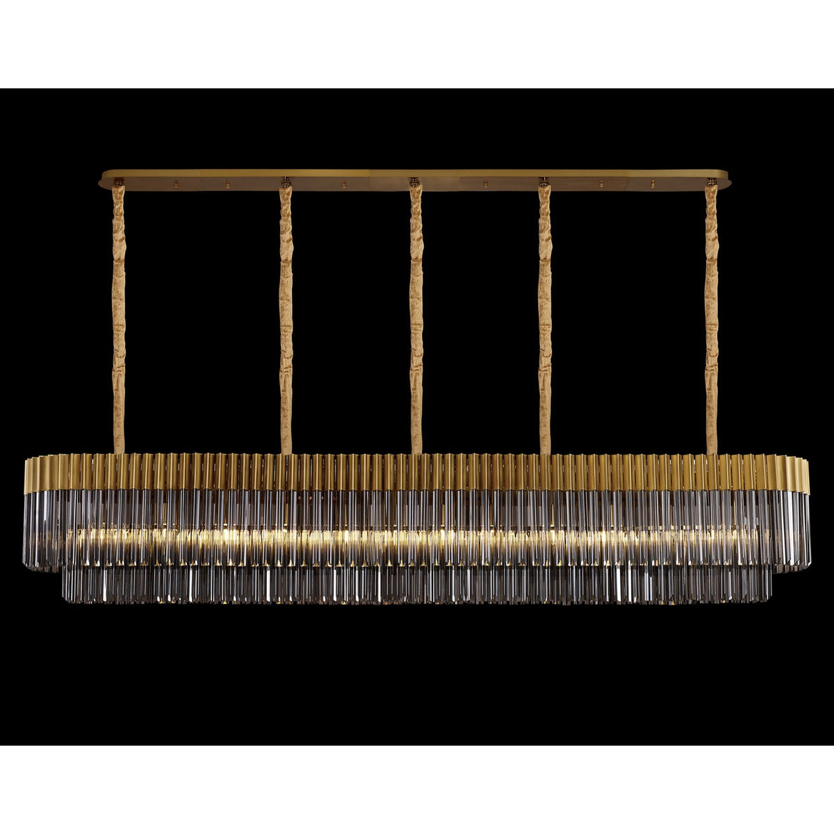 Kentisbeare 2250mm Linear Chandelier in Brass & Smoked Glass