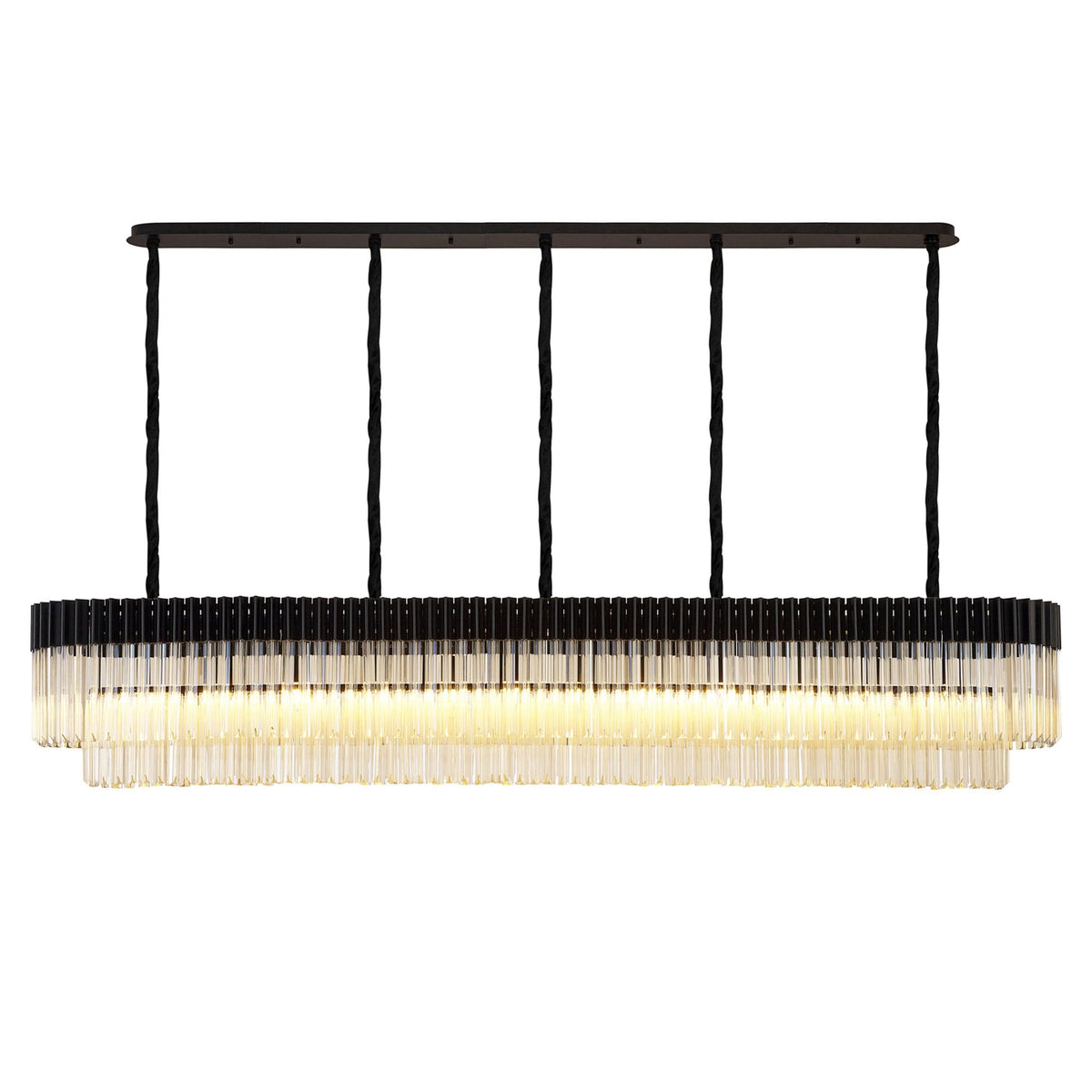 Kentisbeare 2250mm Linear Chandelier in Matt Black & Cognac Glass
