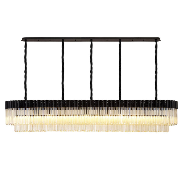 Kentisbeare 2250mm Linear Chandelier in Matt Black & Cognac Glass