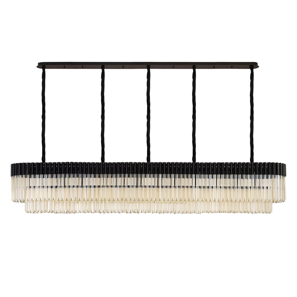 Kentisbeare 2250mm Linear Chandelier in Matt Black & Cognac Glass