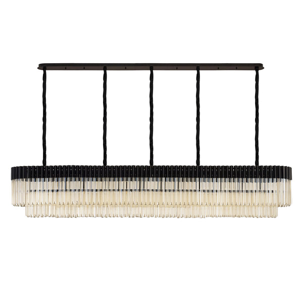 Kentisbeare 2250mm Linear Chandelier in Matt Black & Cognac Glass
