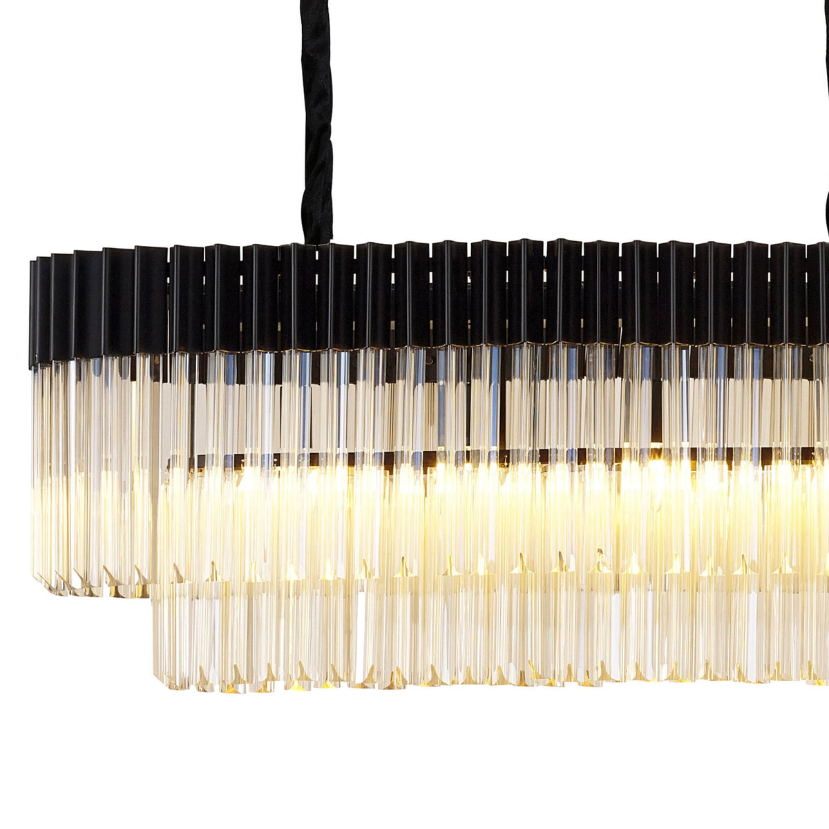 Kentisbeare 2250mm Linear Chandelier in Matt Black & Cognac Glass