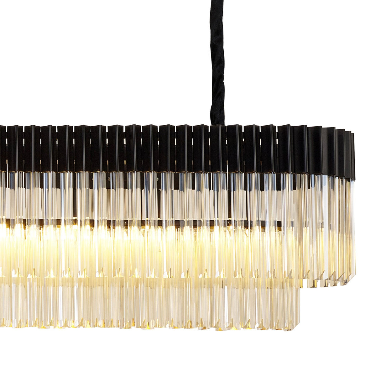 Kentisbeare 2250mm Linear Chandelier in Matt Black & Cognac Glass