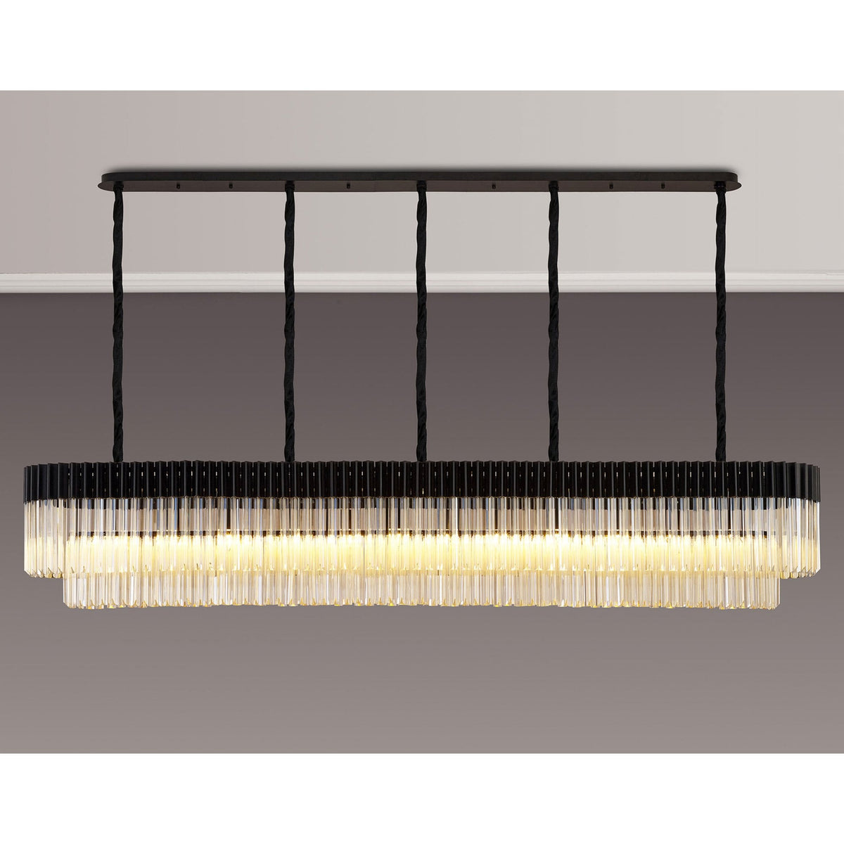Kentisbeare 2250mm Linear Chandelier in Matt Black & Cognac Glass