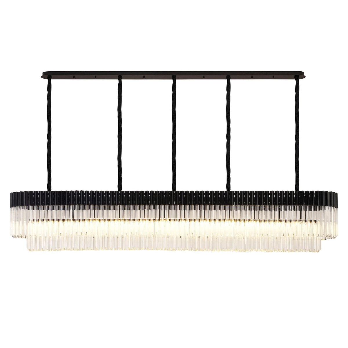 Kentisbeare 2250mm Linear Chandelier in Matt Black & Clear Glass