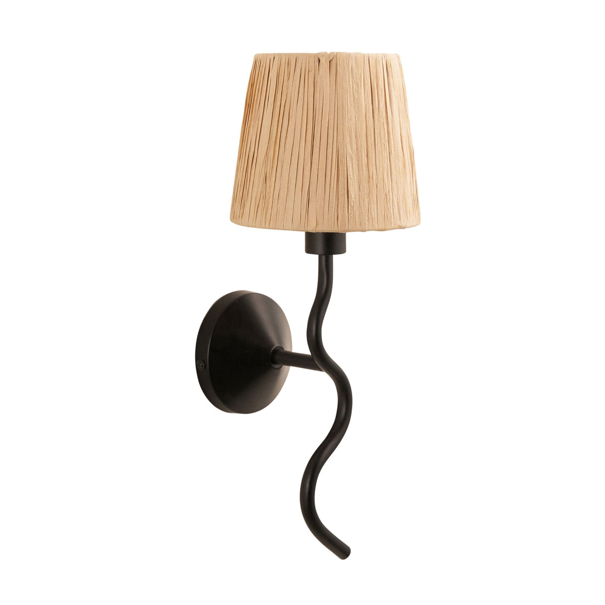 Wriggle Wall Light in Matt Black with A Wrapped Raffia Shade
