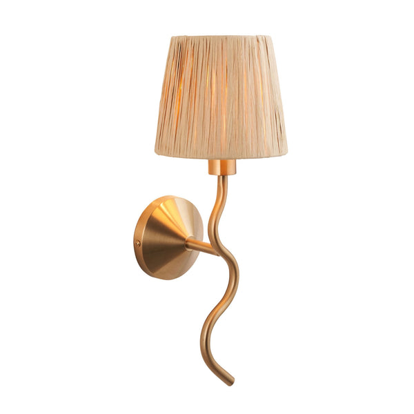 Wriggle Wall Light in Brushed Aged Brass with A Wrapped Raffia Shade