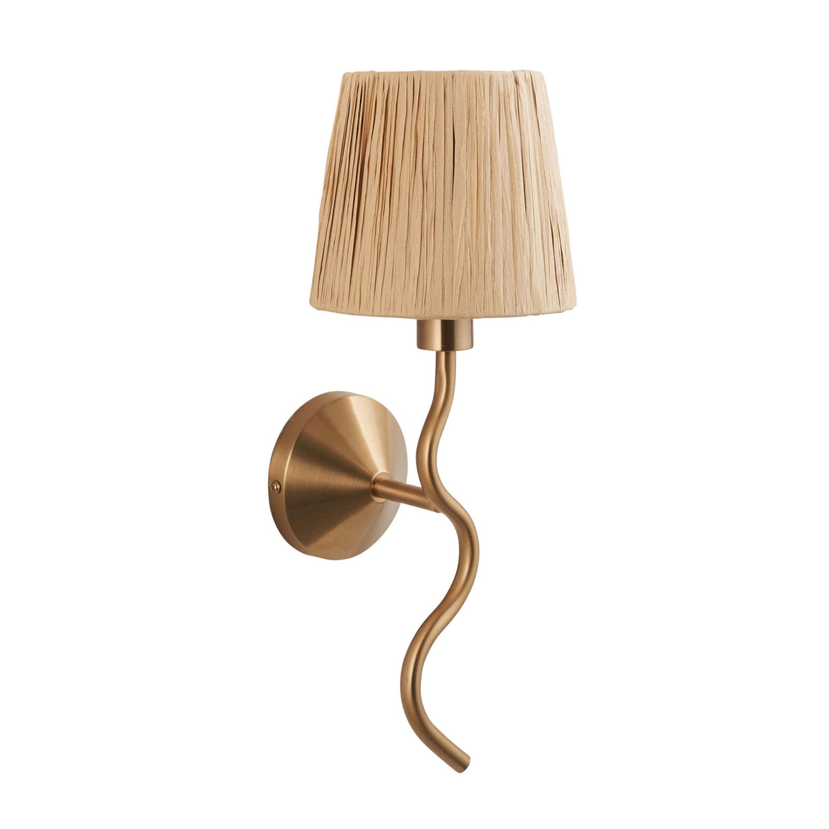 Wriggle Wall Light in Brushed Aged Brass with A Wrapped Raffia Shade