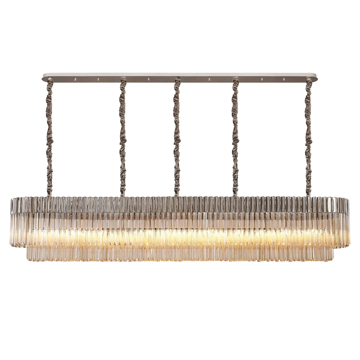Kentisbeare 2250mm Linear Chandelier in Polished Nickel & Cognac Glass