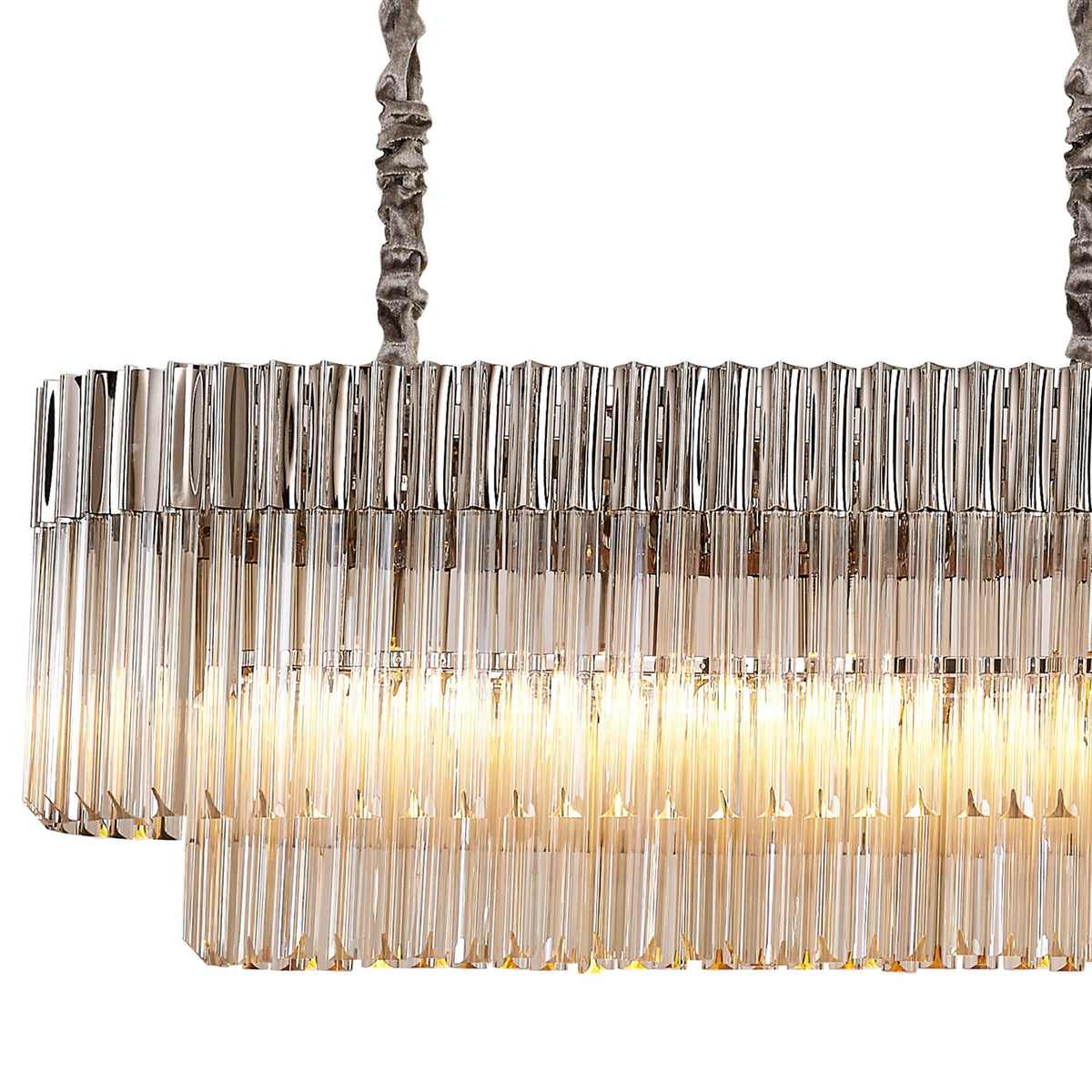 Kentisbeare 2250mm Linear Chandelier in Polished Nickel & Cognac Glass