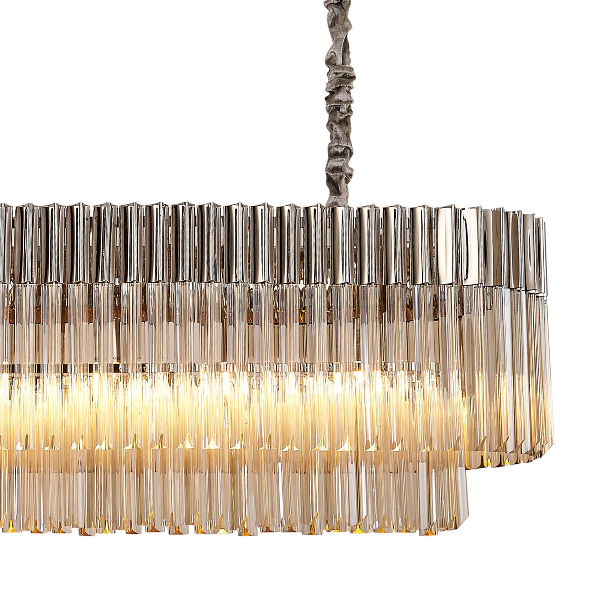 Kentisbeare 2250mm Linear Chandelier in Polished Nickel & Cognac Glass