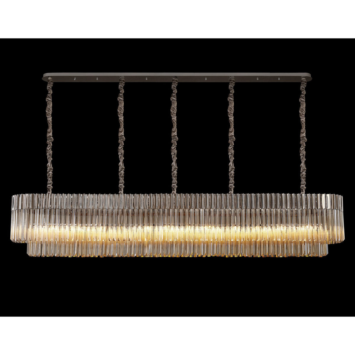 Kentisbeare 2250mm Linear Chandelier in Polished Nickel & Cognac Glass
