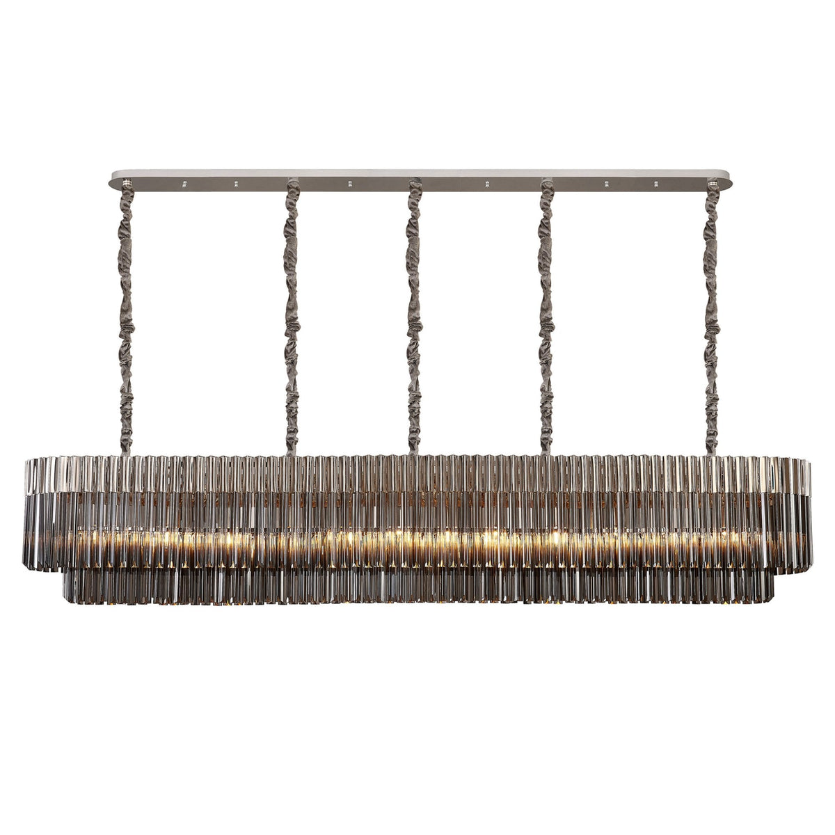 Kentisbeare 2250mm Linear Chandelier in Polished Nickel & Smoked Glass