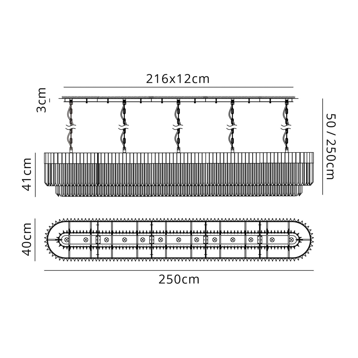 Kentisbeare 2500mm Linear Chandelier in Polished Nickel & Clear Glass