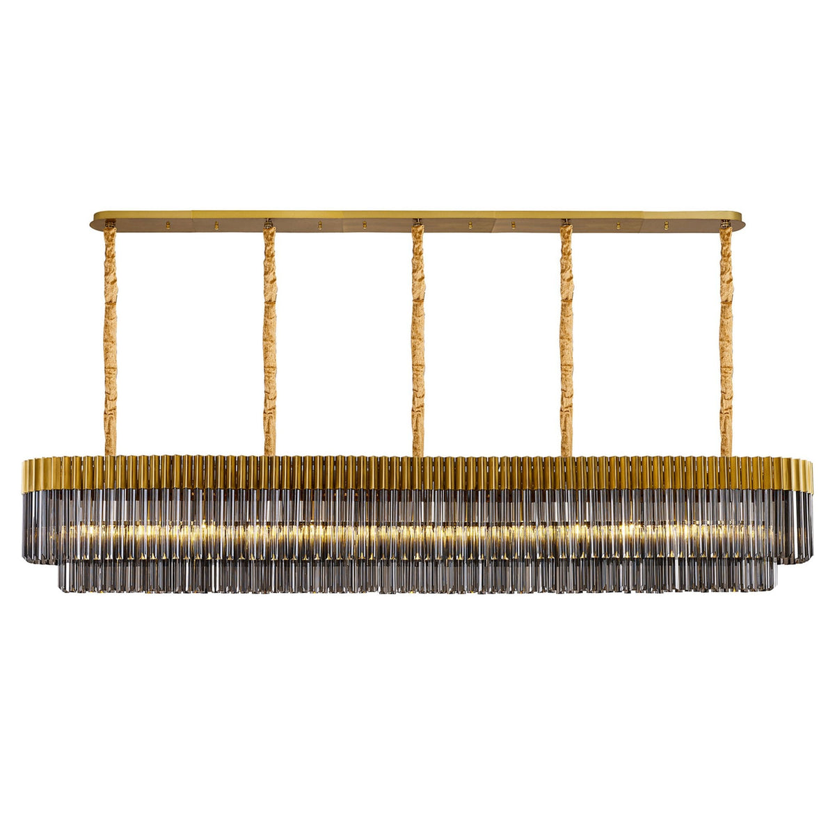 Kentisbeare 2500mm Linear Chandelier in Brass & Smoked Glass