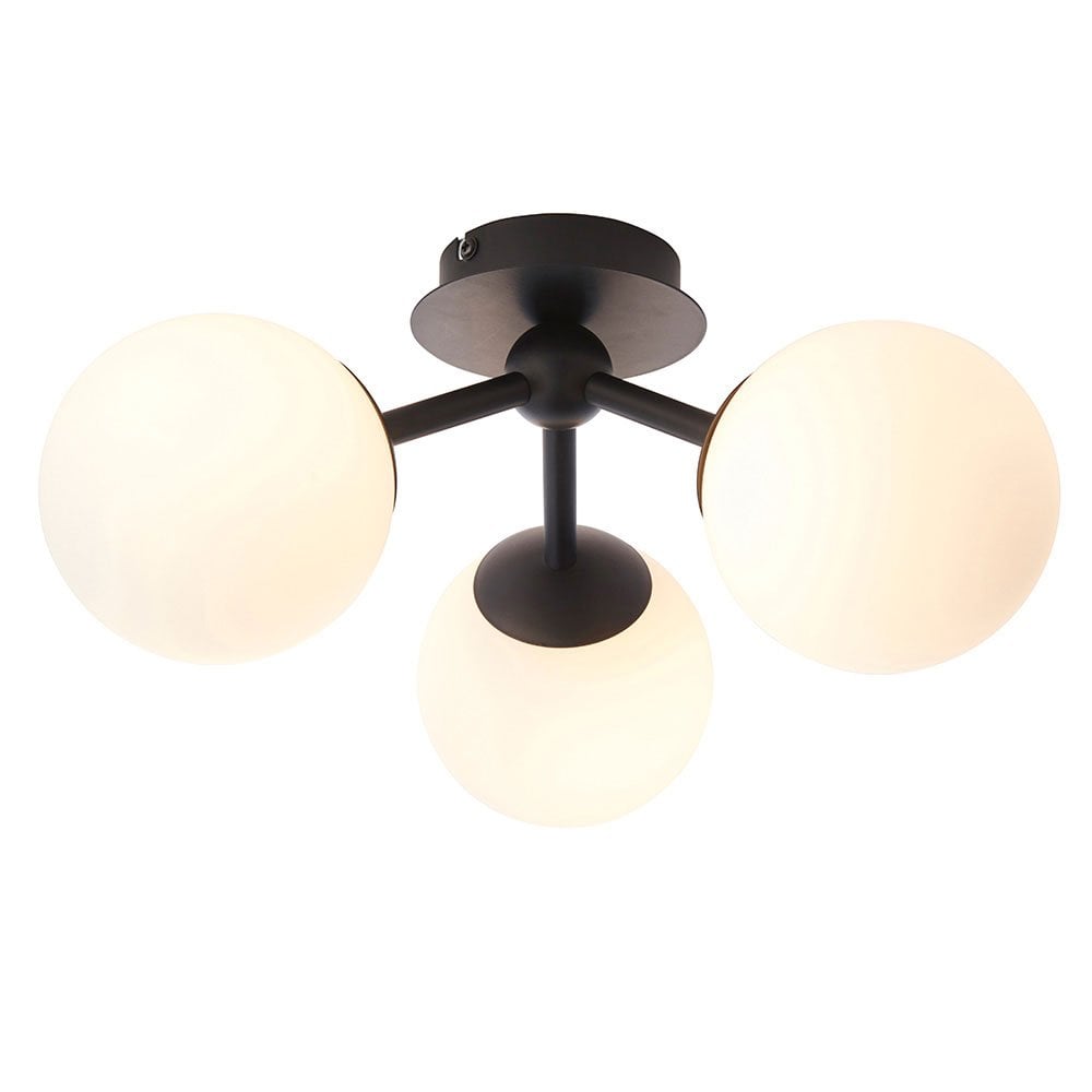 Pulsa IP44 Ceiling Light in Matt Black with Opal Glass Shades