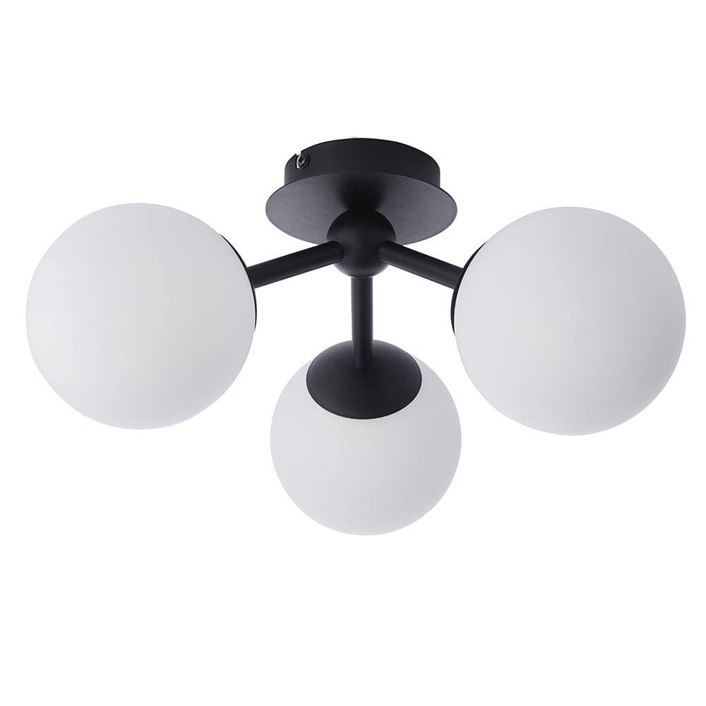 Pulsa IP44 Ceiling Light in Matt Black with Opal Glass Shades