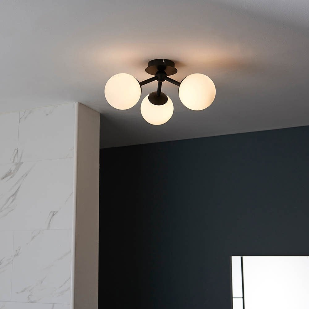 Pulsa IP44 Ceiling Light in Matt Black with Opal Glass Shades