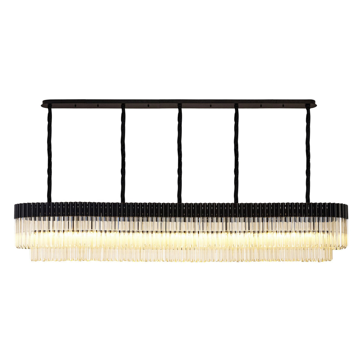 Kentisbeare 2500mm Linear Chandelier in Matt Black & Cognac Glass