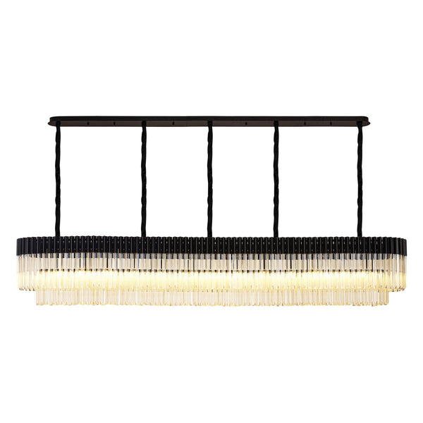 Kentisbeare 2500mm Linear Chandelier in Matt Black & Cognac Glass