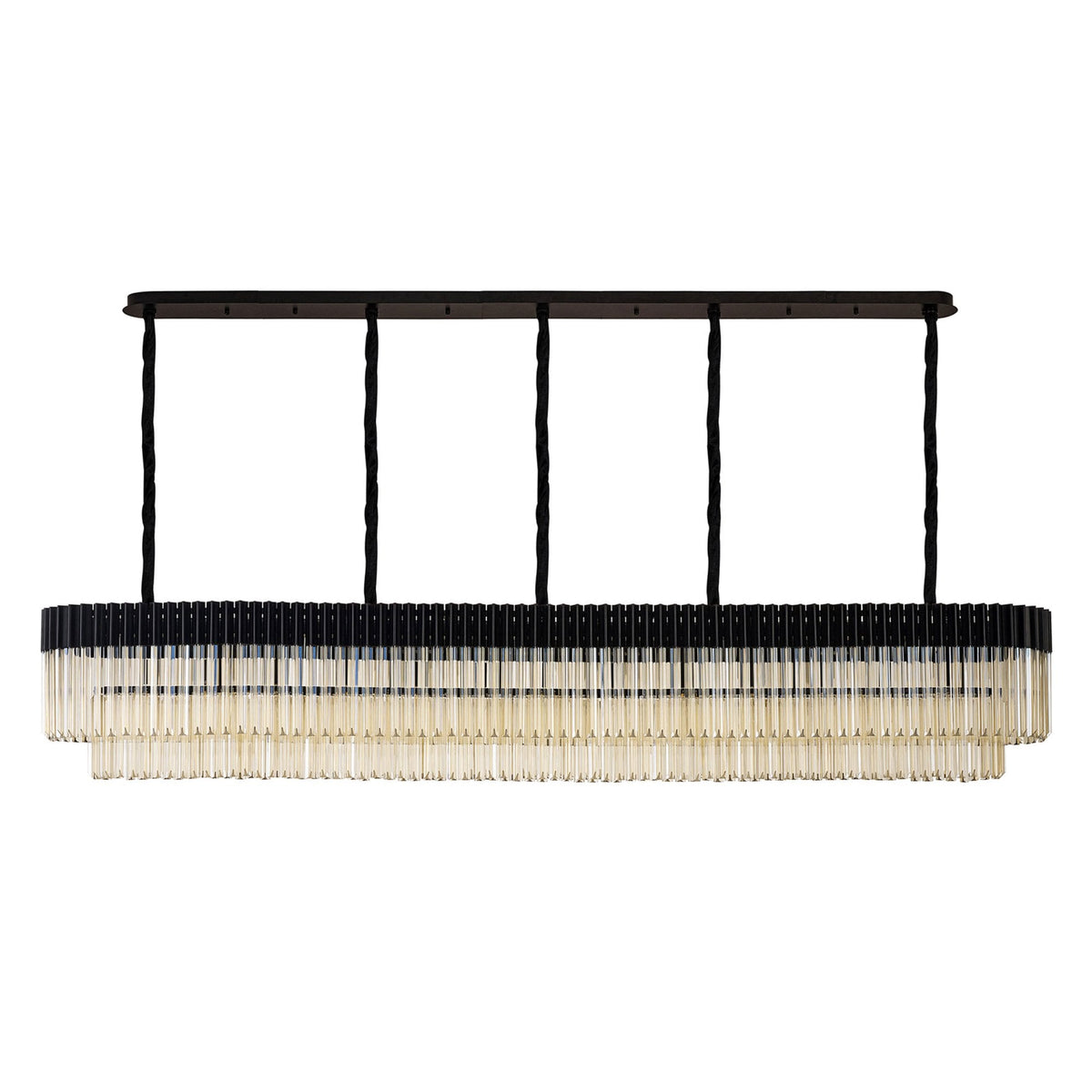 Kentisbeare 2500mm Linear Chandelier in Matt Black & Cognac Glass
