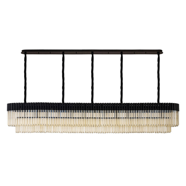 Kentisbeare 2500mm Linear Chandelier in Matt Black & Cognac Glass