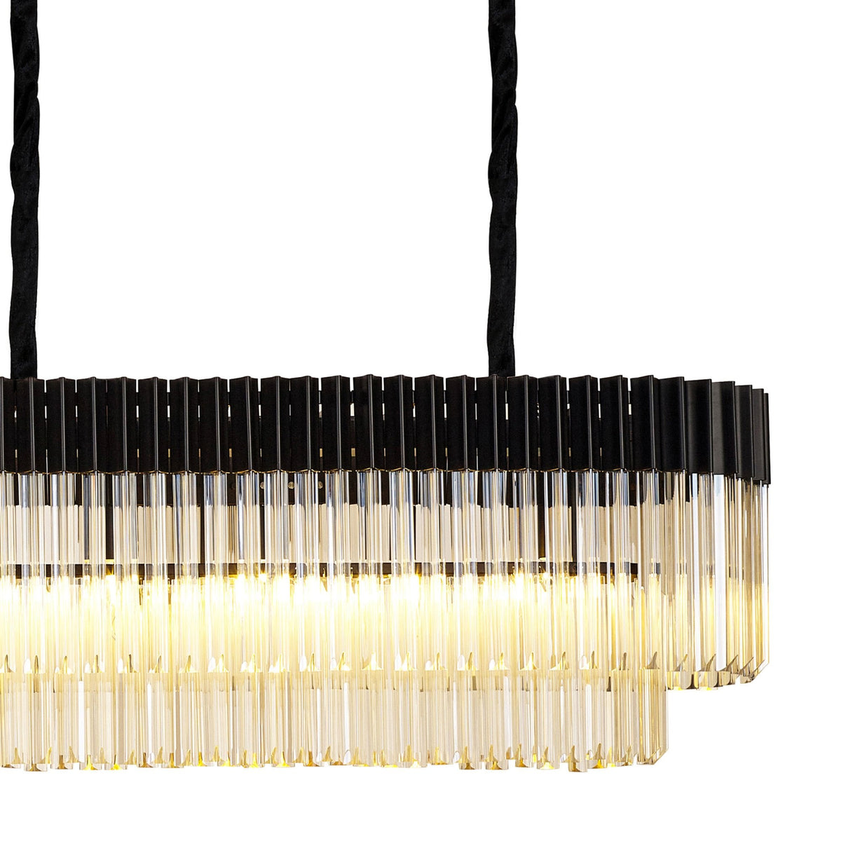 Kentisbeare 2500mm Linear Chandelier in Matt Black & Cognac Glass