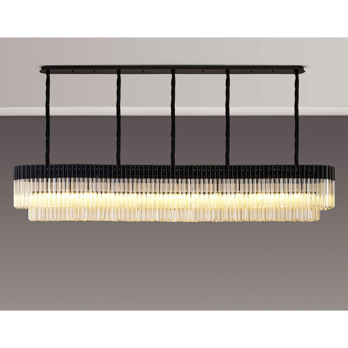 Kentisbeare 2500mm Linear Chandelier in Matt Black & Cognac Glass