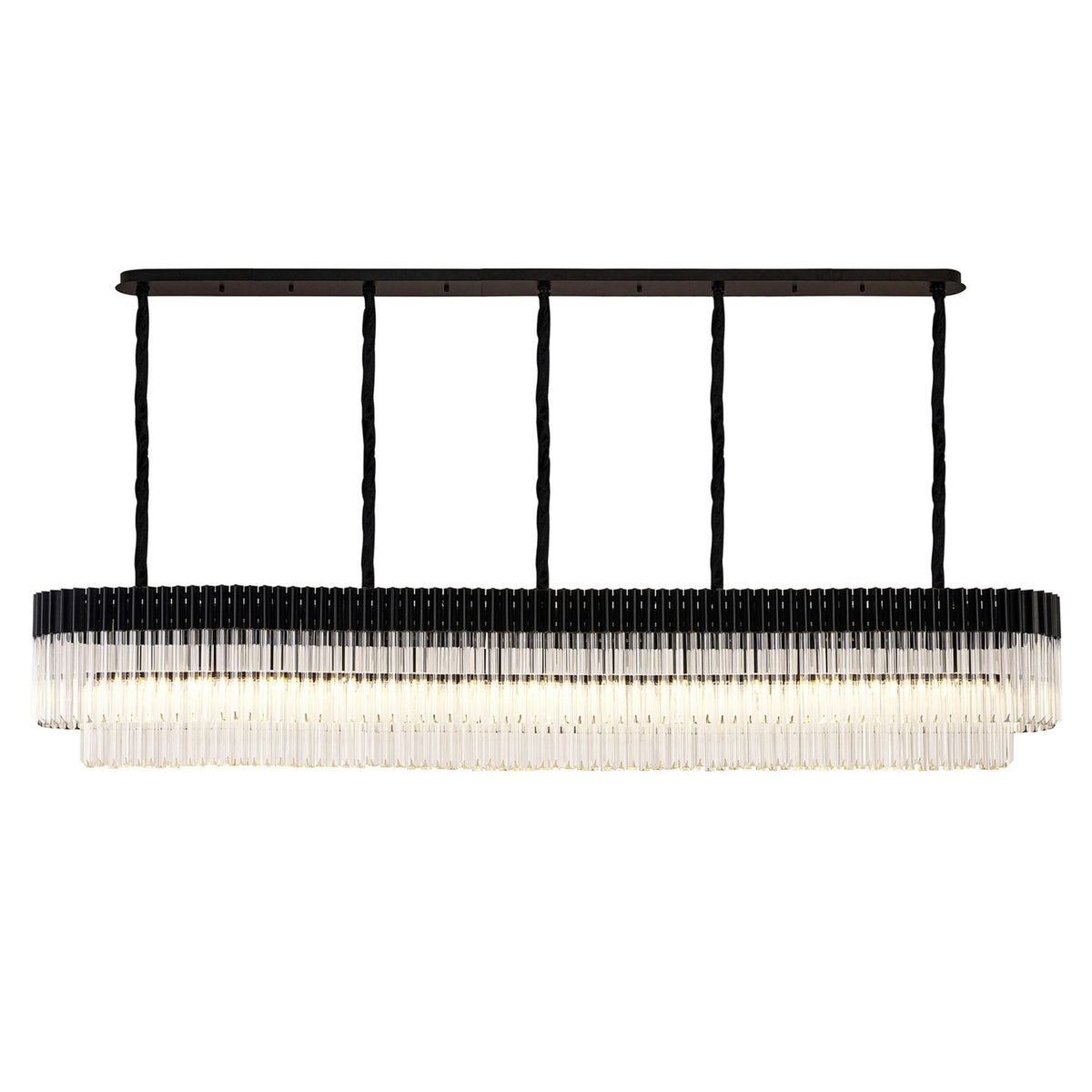 Kentisbeare 2500mm Linear Chandelier in Matt Black & Clear Glass